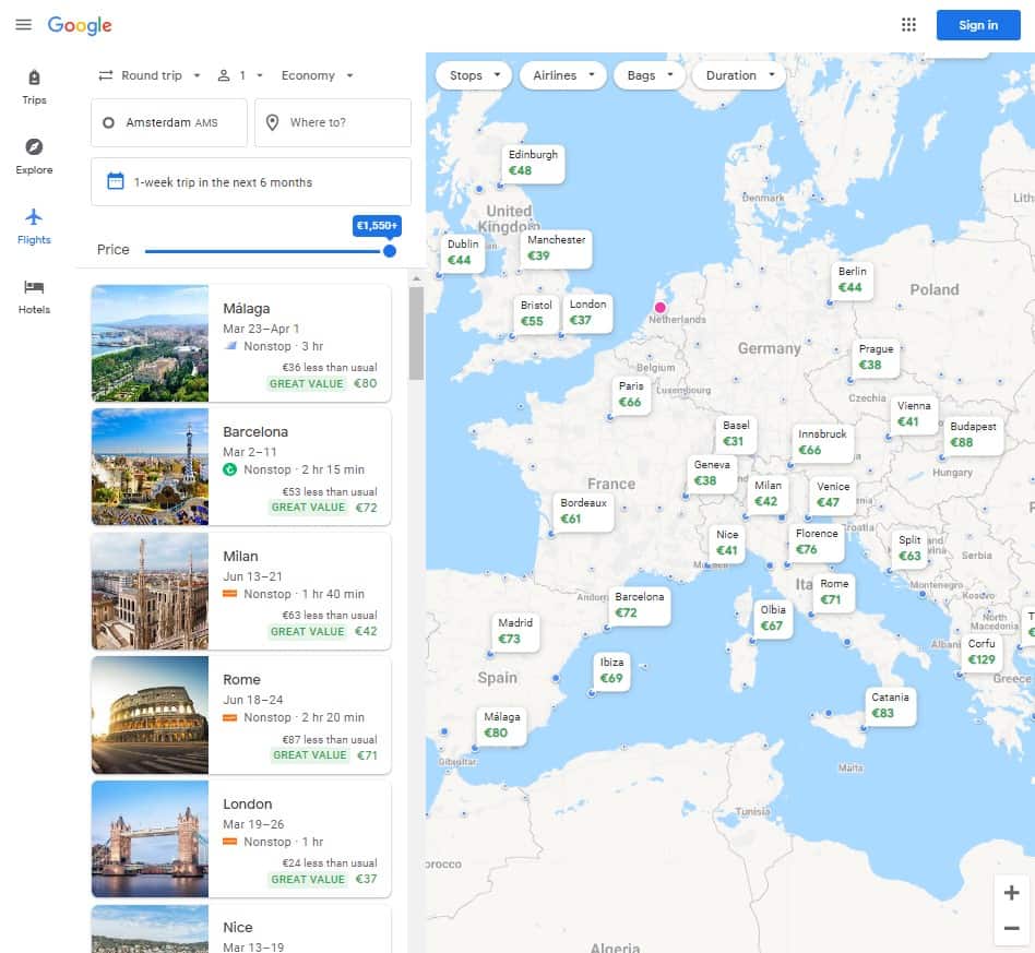 Google Flights beste reisapps